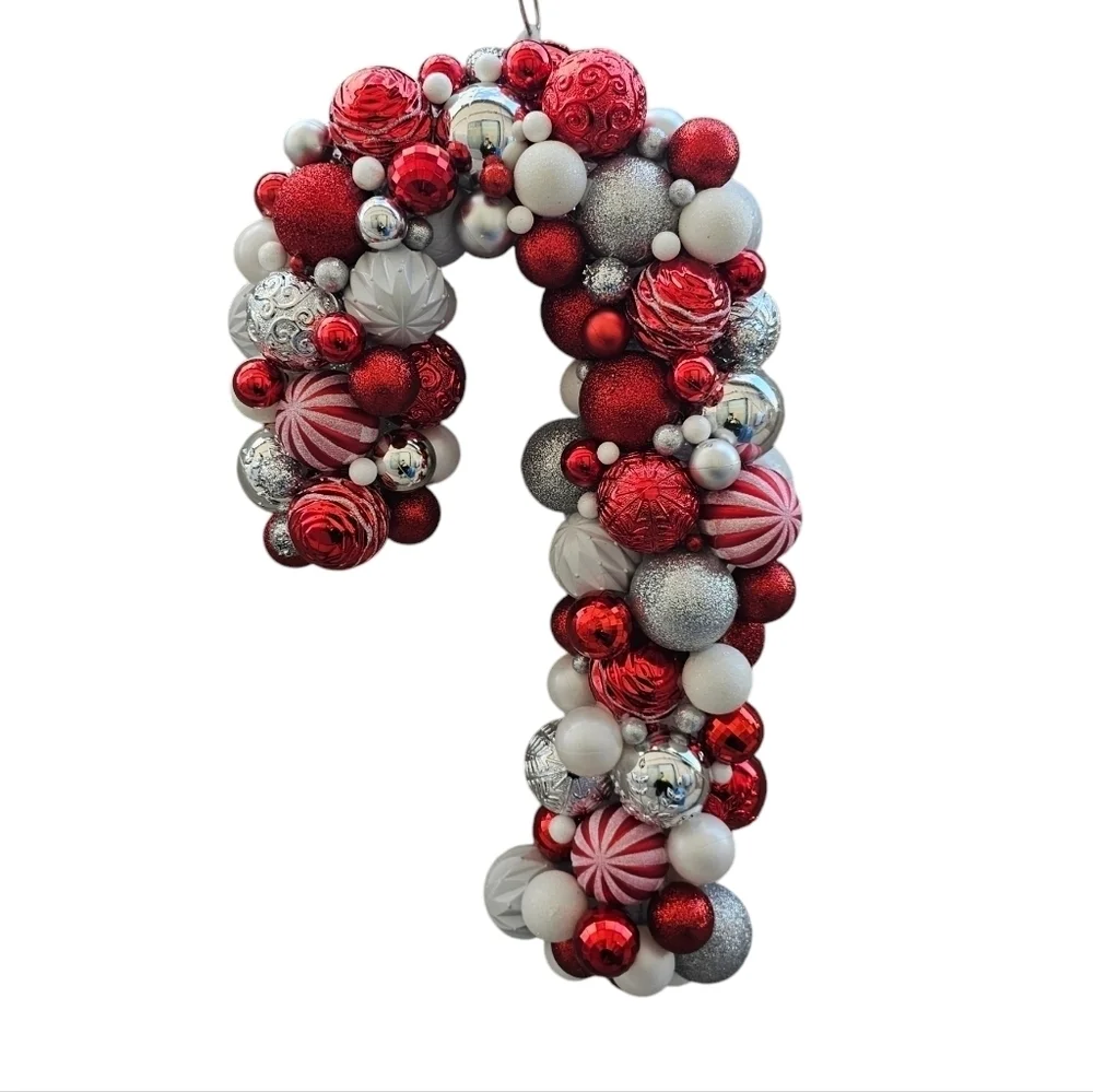 Handmade Christmas Ornament Candy Cane Wreath. Red and white holiday decor
